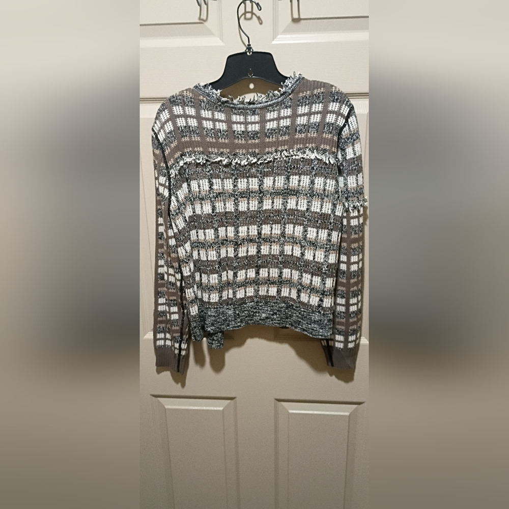 CAbi Classic Fringe Cardigan Open Sweater Brown Womens Large - Picture 6 of 7
